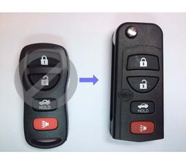 Корпус выкидного ключа зажигания Nissan с лезвием 4 кнопки